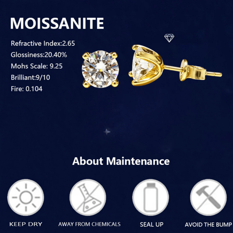 Unisex 925 Sterling Silver Moissanite Classic Stud Earrings